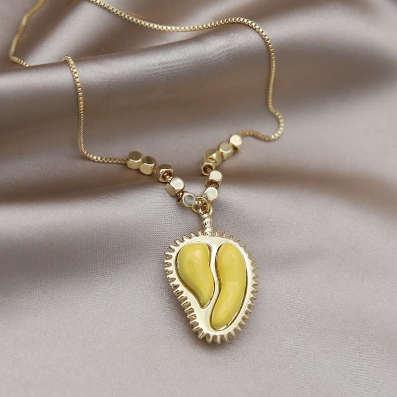 Real Gold Electroplated Durian Pendant Necklace Female Niche Design Light Luxury Accessories Collarbone Chain