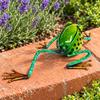 Metal Frog Garden Statue, 10.43-Inch Long Green Iron Figurine with Extended Leg, Decorative Sculpture for Patio, Porch, Yard and Flower Bed