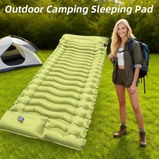 Inflatable Sleeping Pad Built-in Foot Pump Pillow Lightweight Thicken Portable Single
