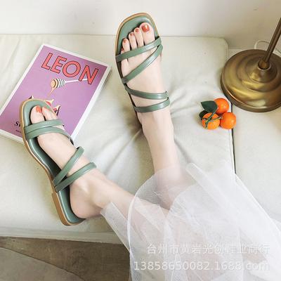 2019 весна новые женские сандалии женская обувь плоская подошва открытый носок корейская версия резина два способа носить сандалии шлепанцы новые