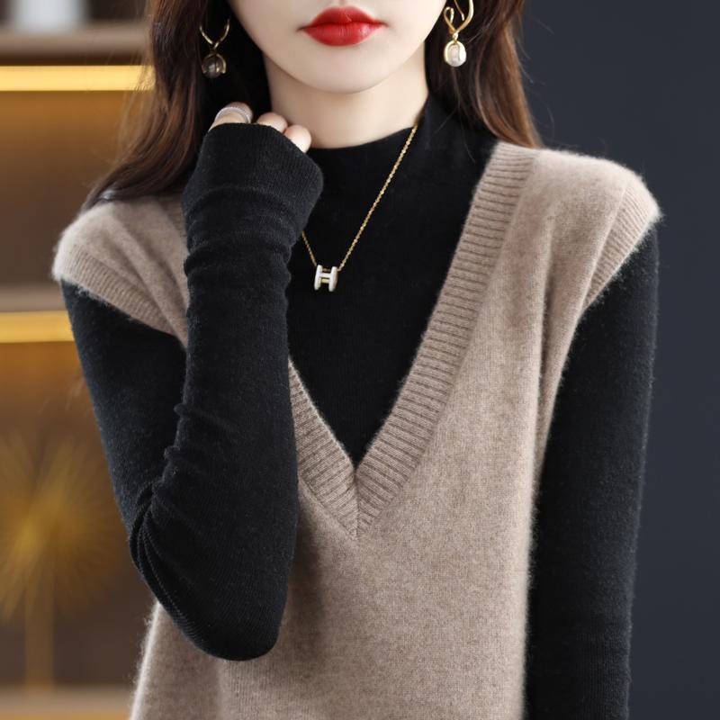 Женский жилет с V-образным вырезом, кашемир Цинхэ, 30% кашемир, 70% шерсть, зимний вязаный пуловер, осенний свитер, кашемировый свитер