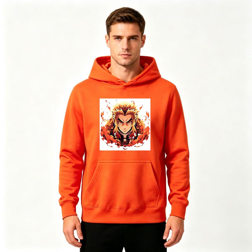 Men's Anime Print Pullover Hoodie, Casual Flame Character Long Sleeve Sweatshirt for Daily Wear