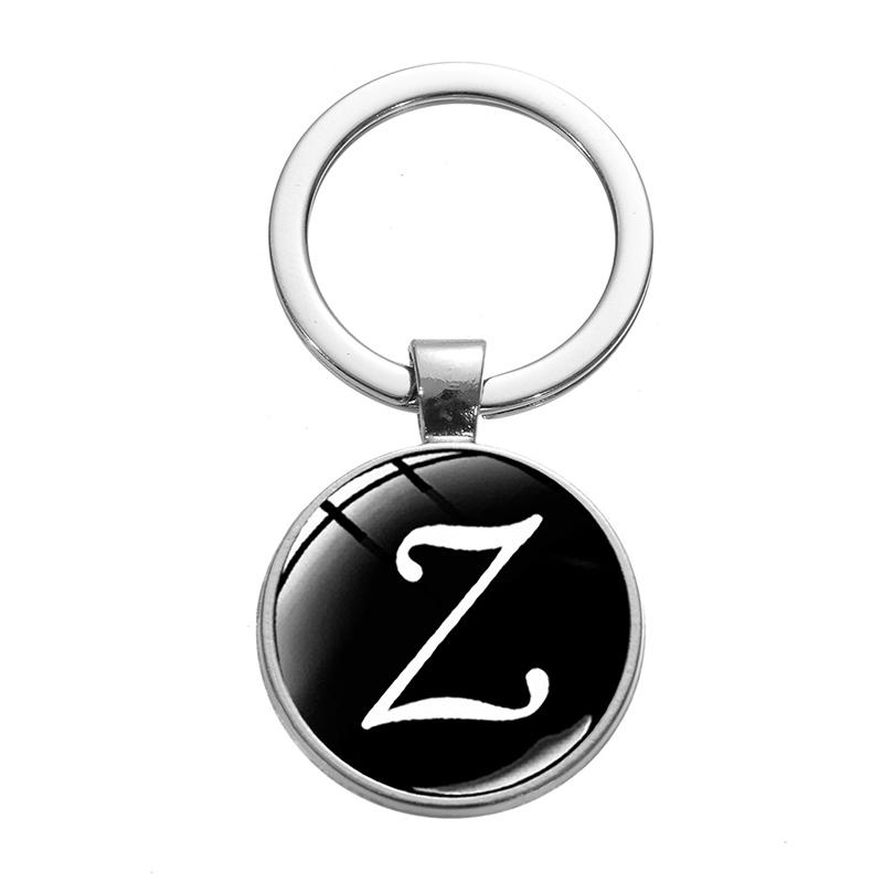 1PC A-Z Initial Name Letter Pendant Keychains Holder Round Alphabet Keyrings Art Photo Glass Cabochon Vintage Jewelry