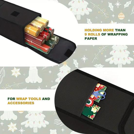 Wrapping Paper Organizer Waterproof Gift Wrap Storage Bag Wrapping Paper Rolls Holder with Reinforced Handle Side Pocket for 9 Standard Rolls