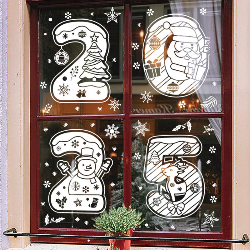 2025 Веселая Рождественская Наклейка на Окно Новогодняя Электростатическая Наклейка на Стекло Санта-Клаус Снежинка DIY Наклейка Украшения Домашней Комнаты