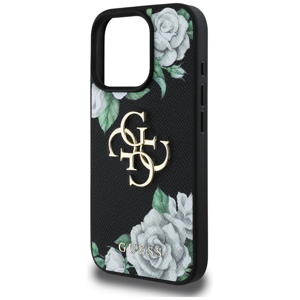 Guess Grained Roses Big 4G logo case for iPhone 16 Pro Max black
