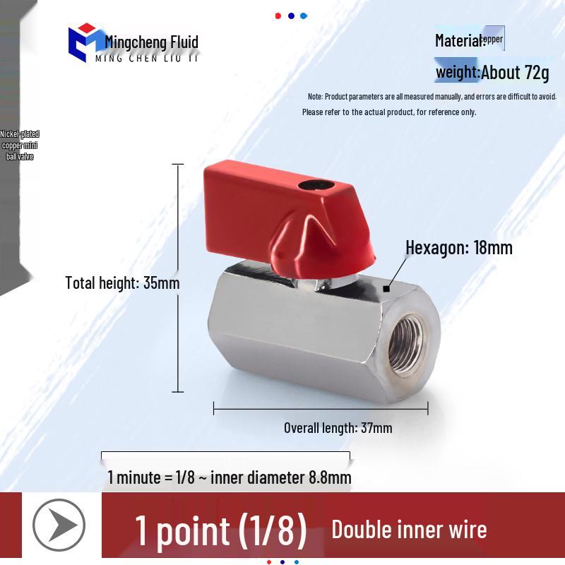 Compact Ball Valve with Double Male/Female Thread, Sizes 1/4", 3/8", 1/2", Pneumatic Polished Electroplated Switch Valve Accessory.