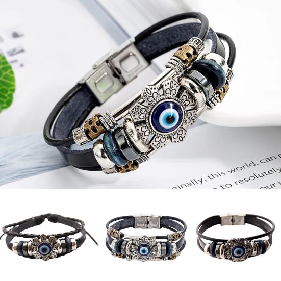 Faux Leather Bracelet Bohemian Multilayer Beads Vintage Geometric Decorative Gift Men Women Turkish Evil