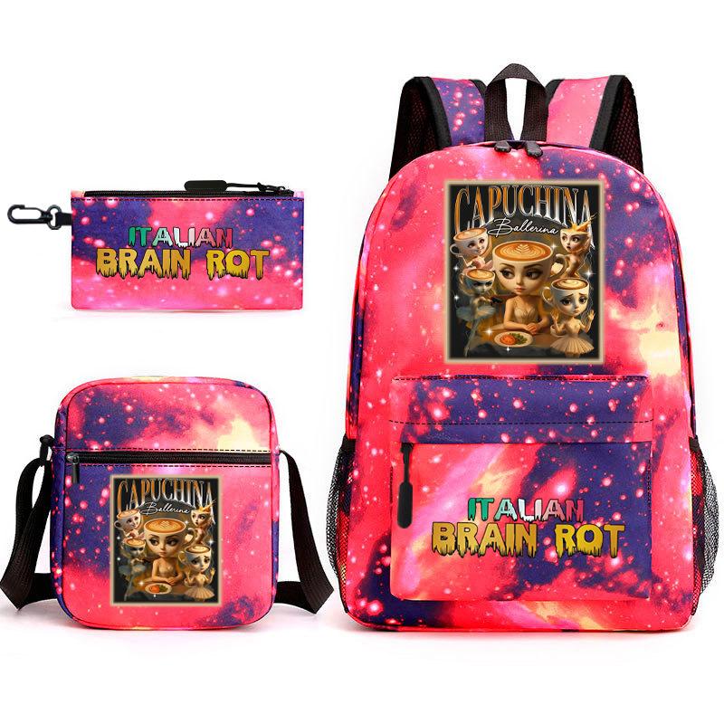 Abstract Foreign Shanhaijing Children's Schoolbag Tongtongsahur Cartoon Primary School Student Backpack Three-piece Set L