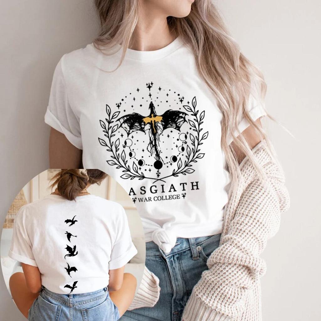 Винтажная двусторонняя футболка Basgiath War College, футболка с четвертым крылом, женские футболки с графическим рисунком, футболка с короткими рукавами, книжная футболка