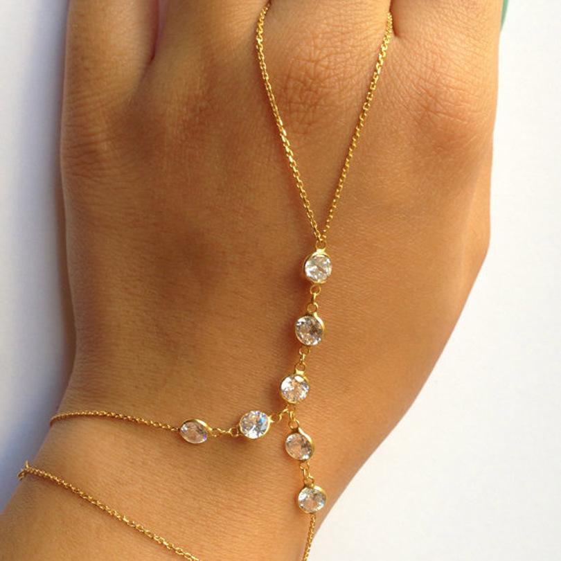 Европейский Креативный Браслет-Раб с Кристаллами и Цирконием: Женская квадратная цепочка с бусинами и соединением для пальца