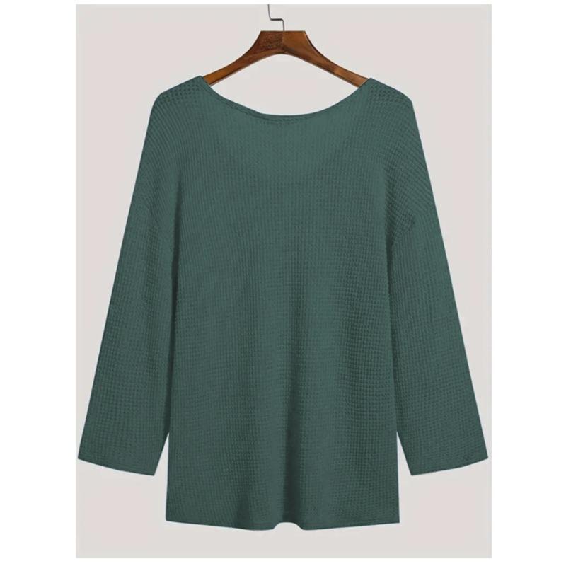 Spring and Autumn New Men's V-Neck Hollow Knitted Long Sleeve Loose Solid Color Casual T-Shirt