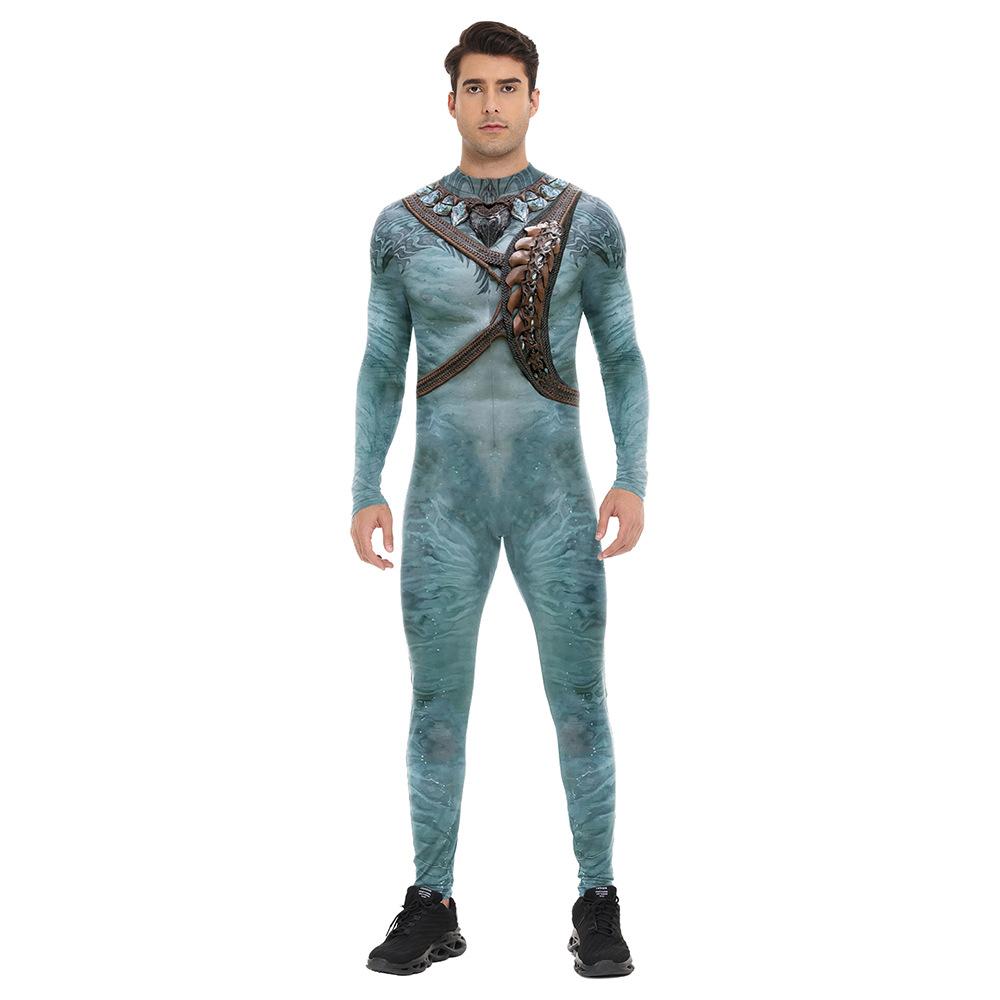 Взрослый Мужской Водяной Эльф Монстр Кино Ролевой Комбинезон Слитный Костюм Хэллоуин Цифровая Печать Леггинсы Костюм Колготки для Вечеринки Костюм