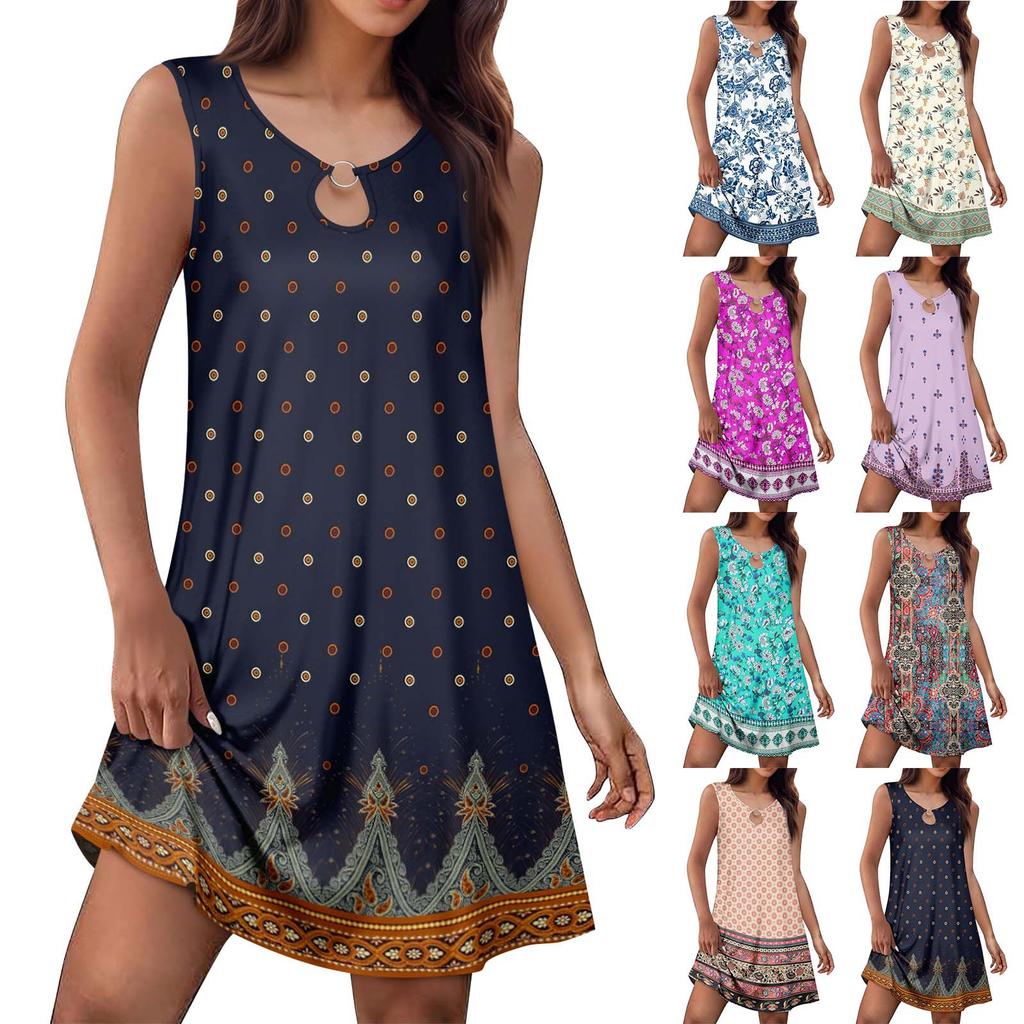 Women's Summer Fashion Tank Dress A-Line Sleeveless Casual Floral/Solid Pocket Dress