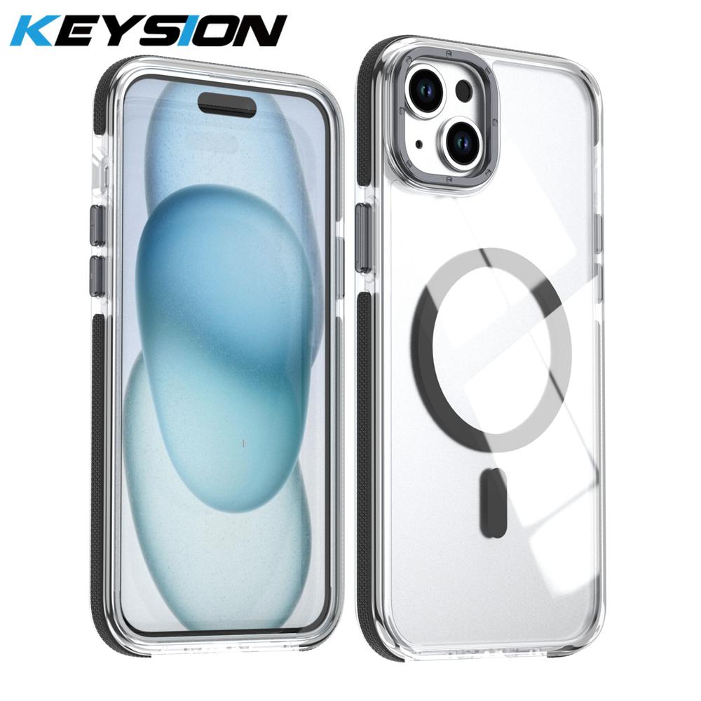 KEYSION Прозрачный магнитный чехол для MagSafe для iPhone 14 15 Pro Max Беспроводная зарядка Ударопрочный чехол для телефона для iPhone 14 15 Plus