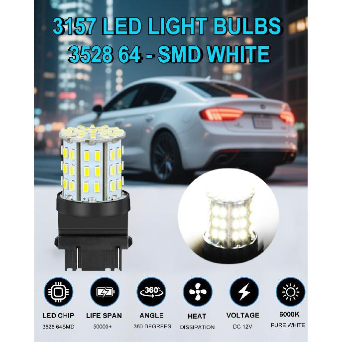 6-Pack 3157 LED Bulbs - Super Bright Backup Reverse Lights, 6000K Xenon White, 12V Compatible with 3156/3056/4157/3057/3047 for Car Tail Brake Turn