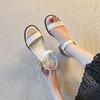 Spot Retro Elegant Thick Heel Sandals Women's Summer New Roman Shoes Open Toe with Middle Heel Outside Wearing Beach Shoes