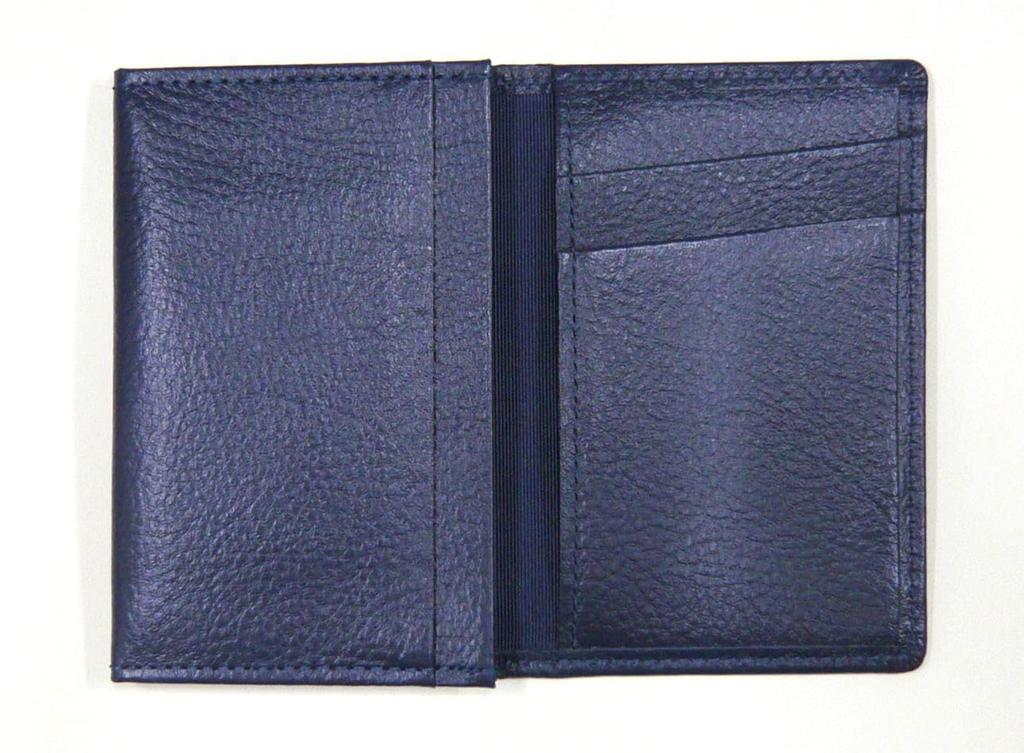 Blue Grained Leather Business Card Holder with Slide Measuring Smartphone Touch and Metal Cap Ballpoint Pen Extra Set Stick, Function, (Blue