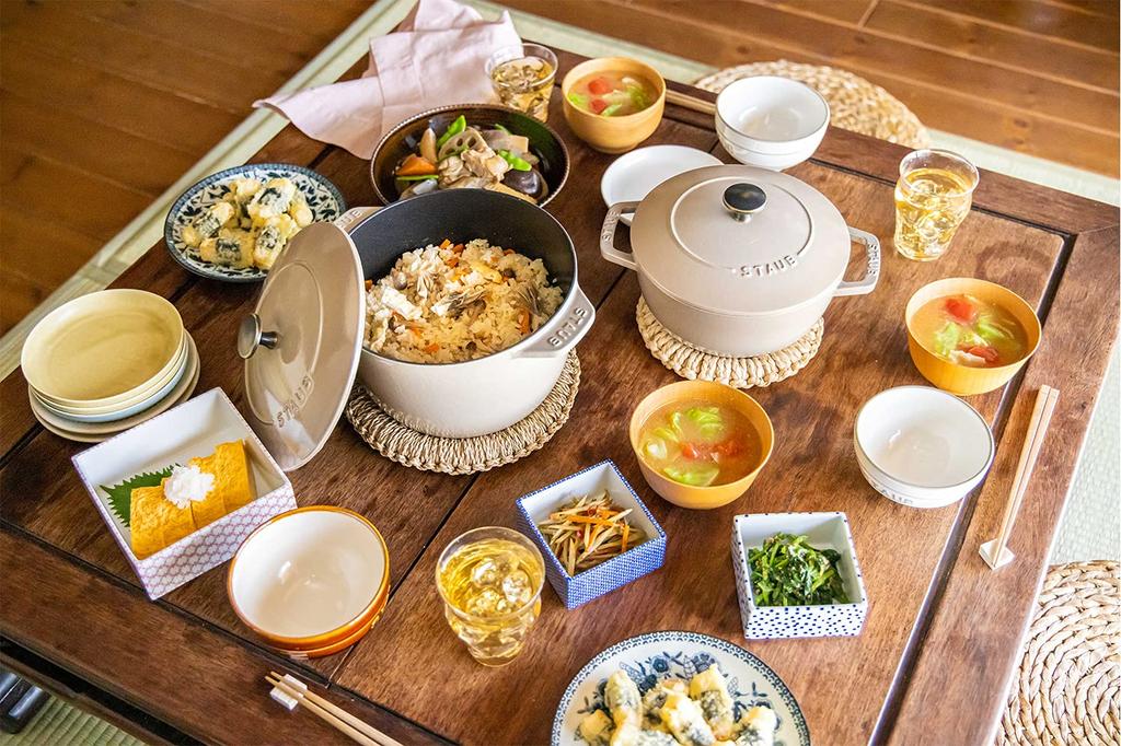 STAUB Льняная М 18 см винтажная ручка с двумя ручками литая эмалированная кастрюля рисоварка 2 чашки IH совместимый японский продукт с серийным номером "Wanabe Specification"