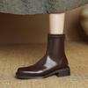 Осенне-зимние женские рыцарские сапоги, удобные женские сапоги большого размера, средний каблук, круглый носок, задняя молния, новые кожаные однотонные полусапоги