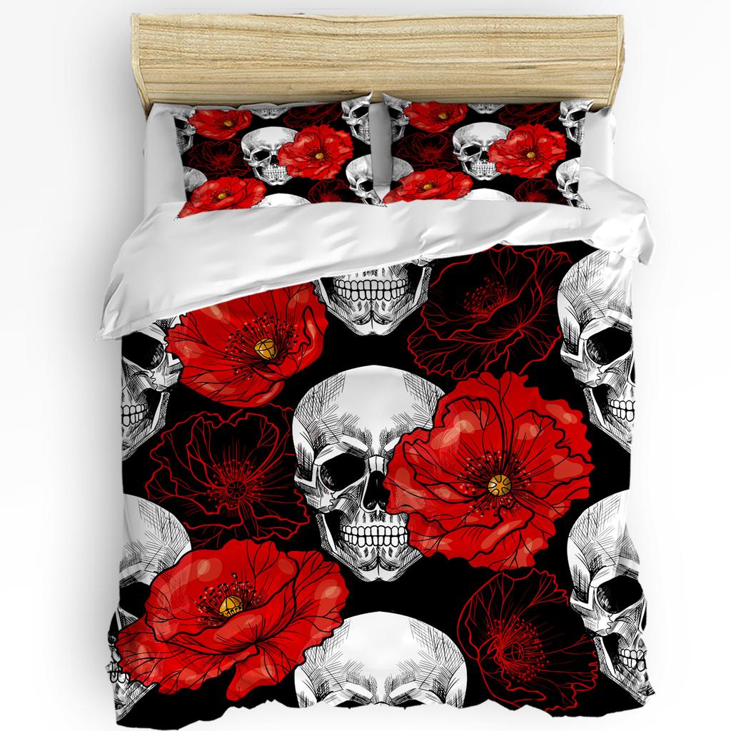 Halloween Flower Style Skull Paisley Black 3pcs Bedding Set For Double Bed Home Textile Duvet Cover Quilt Cover Pillowcase
