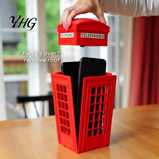 Mobile Phone Storage Box British Booth Stand, 3D Printed Holder, Novelty Desktop Ornament for Home Smartphone Lock?Up Family Gatherings Party Decor