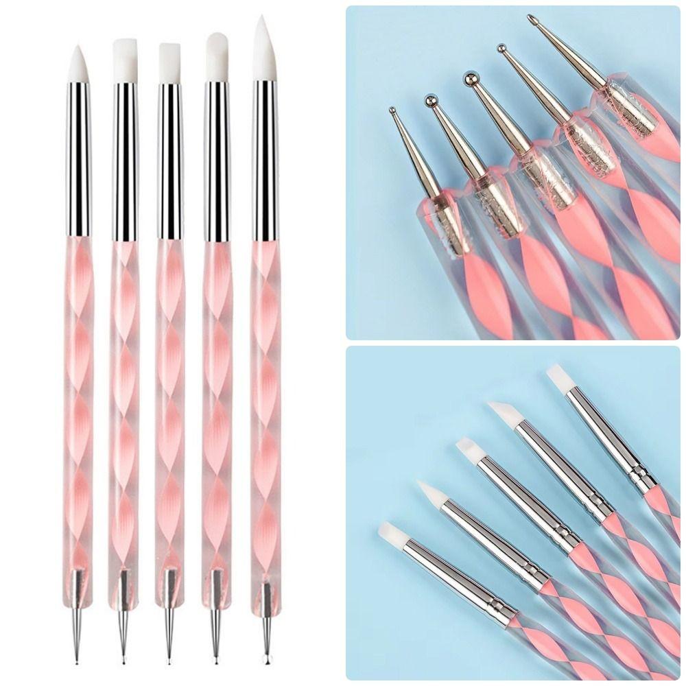 5Pcs/Set Stainless Steel Nail Art Pen 2 Ways Dotting Tool Durable Marbleizing Painting Pens