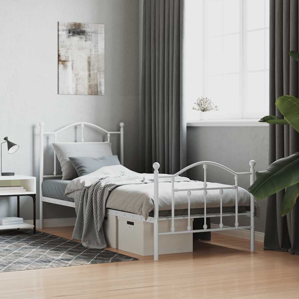 Metal Bed Frame with Headboard and Footboard White 90x200 cm