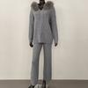 Women's Spring and Autumn Knitted Cardigan Sweater Pants Two-piece Fox Fur Casual Suit