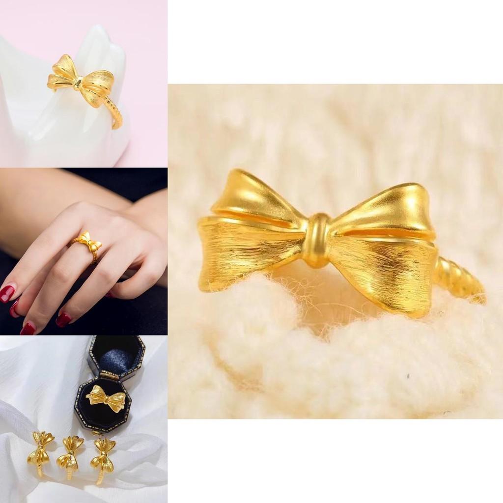 Unique Gold Plated Brass Open Bow Adjustable Ring Minimalist Charm For Women's Fashion