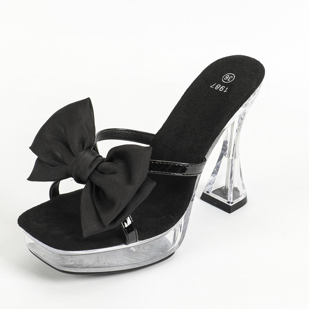 Женские босоножки на платформе, сексуальные, прозрачные, для ночного клуба, толстый каблук, квадратный, нескользящий, с цветком, 12 см, LFD-1987-48