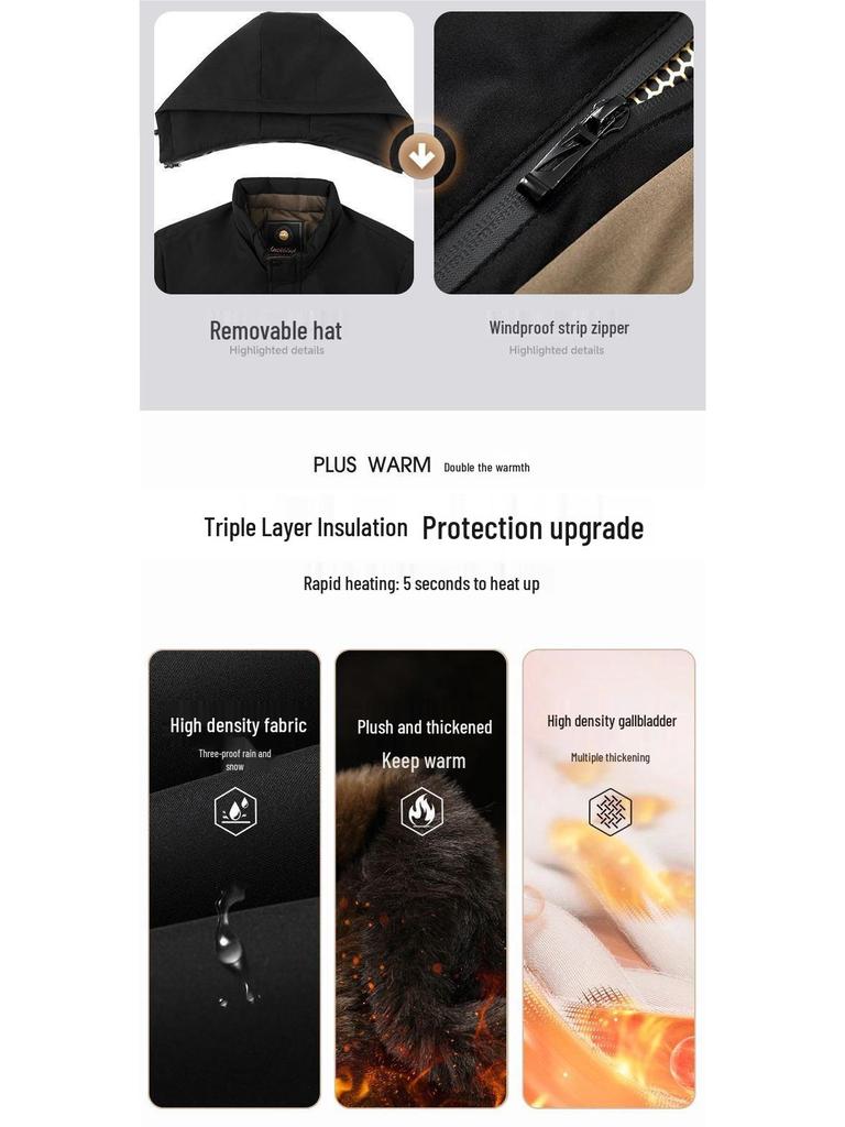 Мужская зимняя хлопковая куртка: Толстая, теплая, морозостойкая верхняя одежда со съемным капюшоном, идеально подходит для гардероба мужчин среднего возраста и пап.