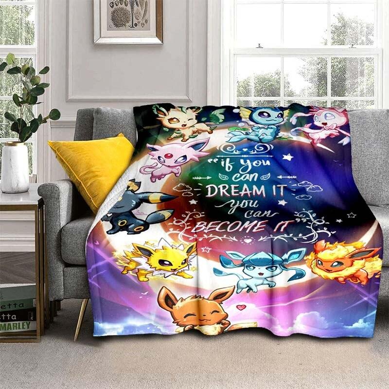 Cartoon Pokemon Flannel Throw Blanket Children and Adults Gift Fashion Cute Pikachu Fluffy Blanket for Bed Sofa Travel Camping