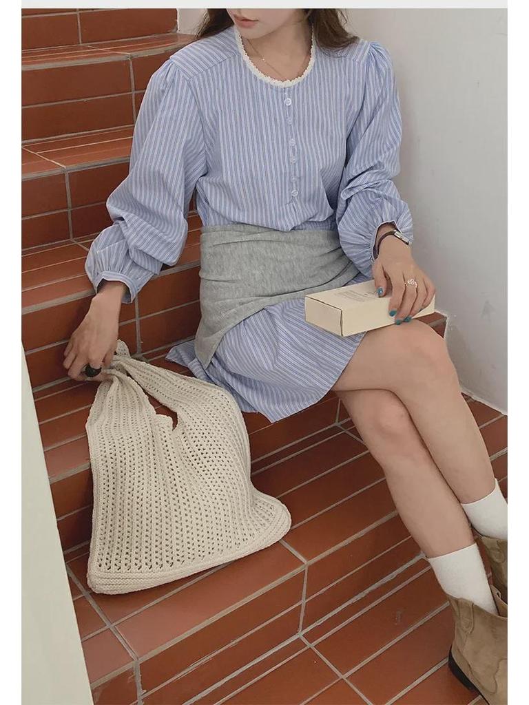 Вязаная сумка через плечо в корейском стиле Lazy Style - большая вместимость, однотонный цвет, алый дизайн, шерстяная сумка для покупок