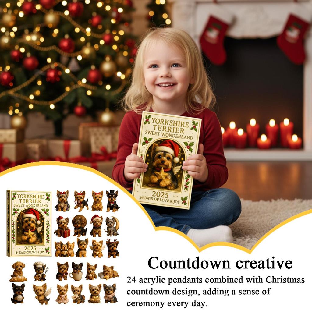 Йоркширский терьер 24 дня Адвент-календарь 2D акриловые украшения Рождественские украшения на собачью тематику для зеркала, елки, дома, рождественские подарки