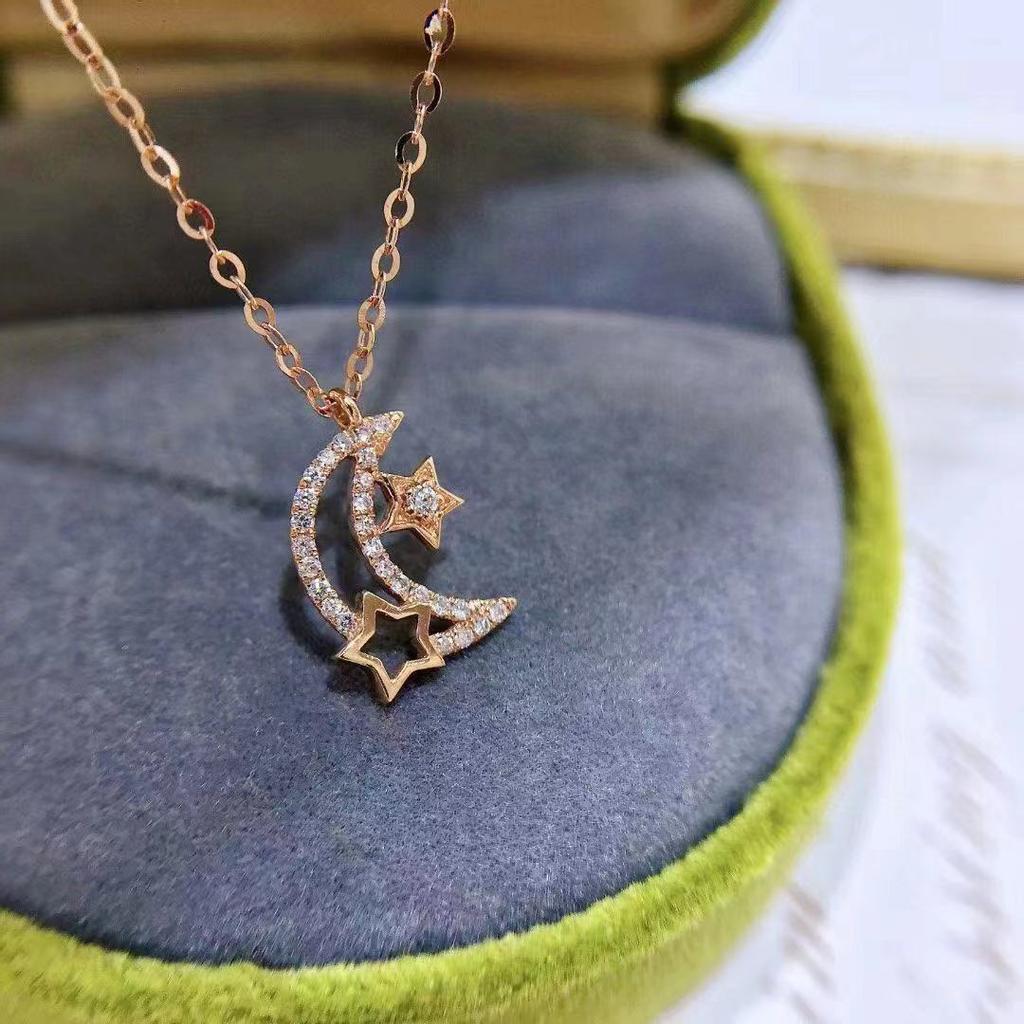 Ожерелье «Звезда и Луна» для женщин, модная индивидуальность, простая легкая роскошная бриллиантовая ключичная цепочка, универсальная подвеска в виде ниши