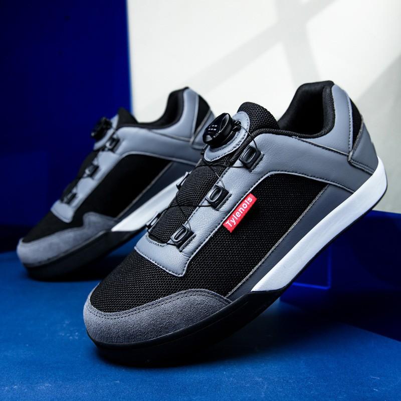 Mens Mountain Bike Cycling Shoes Flat Sole Stiff Rubber Outsole Breathable MTB Clipless Pedal