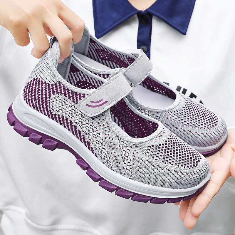 Shoes Women's Summer Mesh Walking Shoes Flying Woven Breathable Middle-aged and Elderly Mother Shoes Velcro Women's Shoes Lazy Casual Shoes