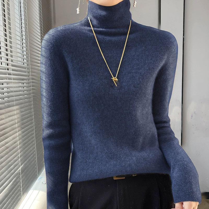 Женский вязаный свитер с высоким воротником, с длинными рукавами, облегающий, эластичный, в рубчик, женский осенне-зимний базовый свитер и пуловер