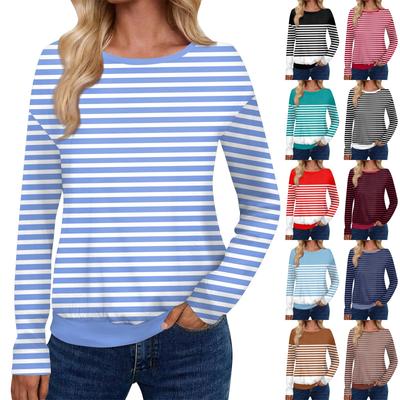 Женский модный повседневный топ с длинными рукавами и принтом, открытыми плечами и круглым вырезом