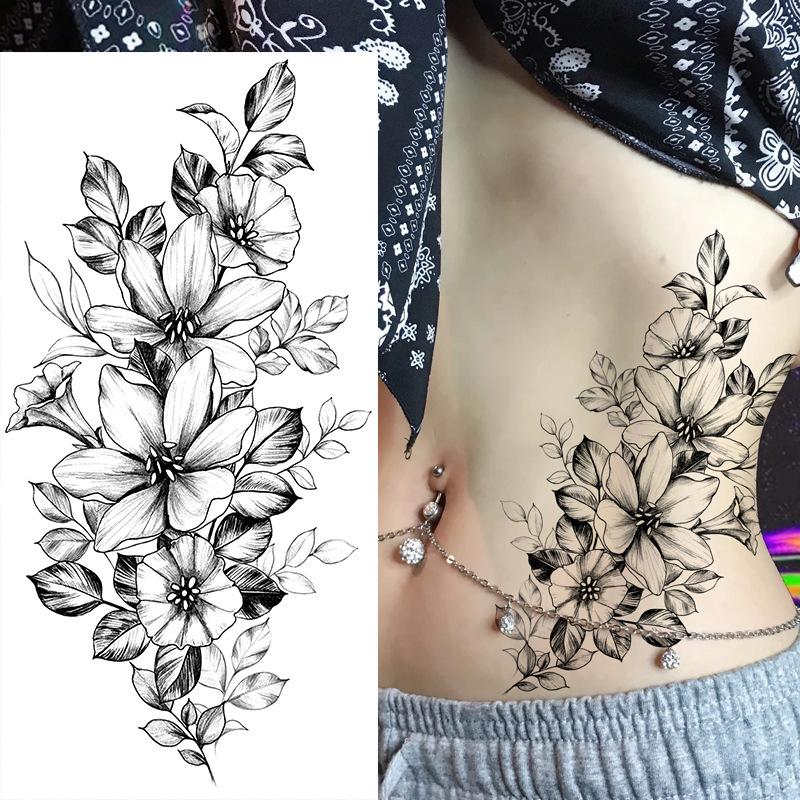 Dark Butterfly Sexy Waterproof Temporary Tattoo Sticker India Women Back Waist Flash Tatoo Girl Body Art Fake Tattoos Realistic