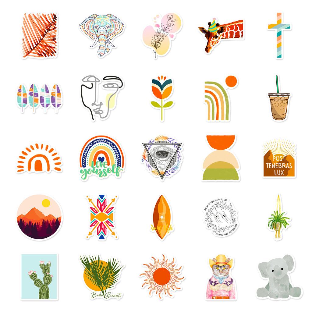 50 BOHO Style Stickers New Style Artist Bohemia Creative Notes Suitcase