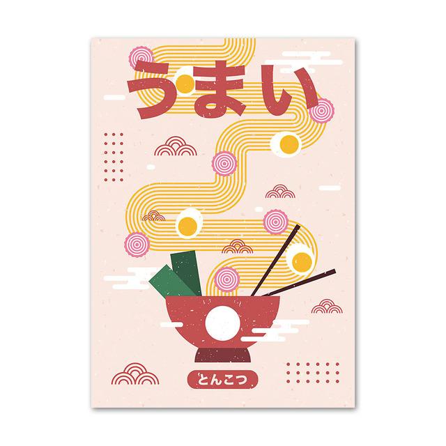 Японский плакат с едой, забавная лапша рамэн, суши, кухня, настенная живопись, холст, картины для ресторана, домашний декор, Куадрос