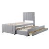 Youth Bed 90x200cm Cotton Linen Fabric Storage with Drawers Pull-out Single Headboard Lines