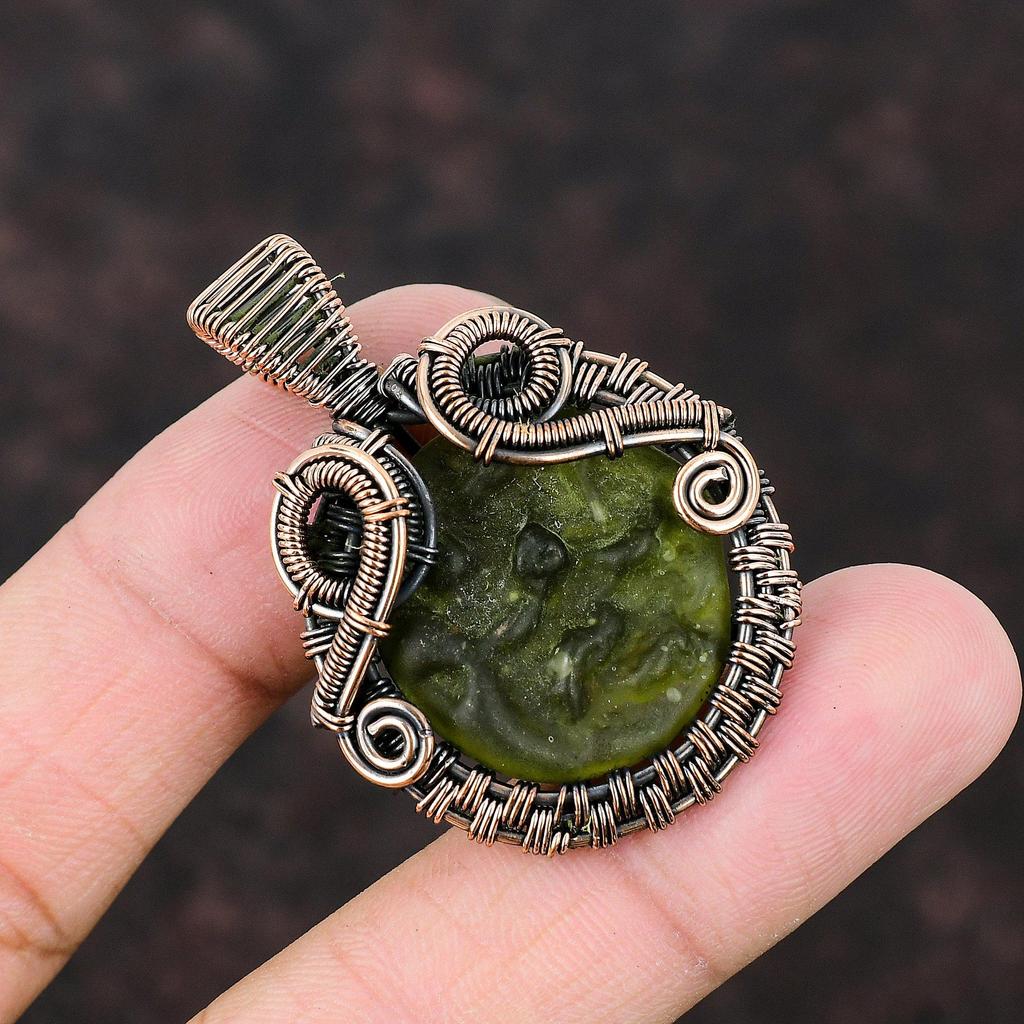 Moldavite Copper Pendant Copper Wire Wrapped Pendant Dainty Gemstone Jewelry Anniversary Gift Handmade Pendant Moldavite Copper Wire Jewelry
