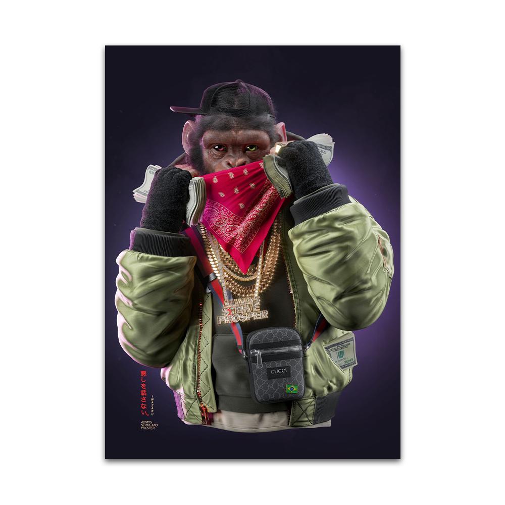 Богатые деньги, хип-хоп, горилла, плакат с принтом, крутая маска, солнцезащитные очки, обезьяна, холст, картина, забавное настенное художественное украшение в гостиной