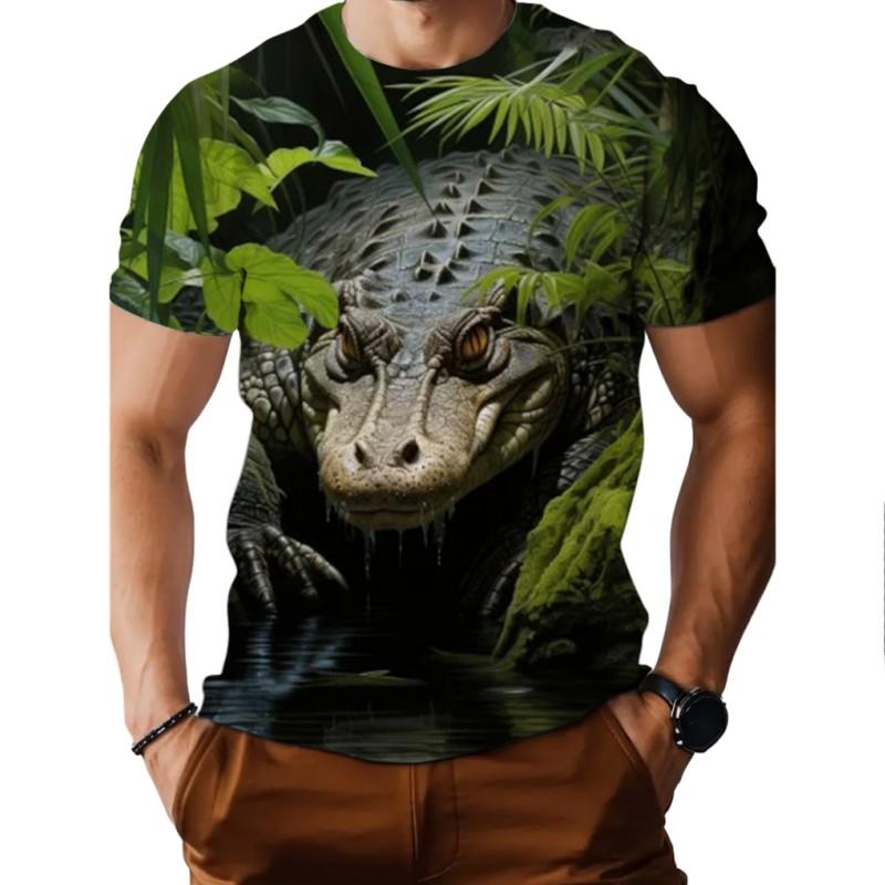 Футболка мужская летняя с коротким рукавом с принтом крокодила 3D, модная, повседневная, для активного отдыха, быстросохнущая, повседневная