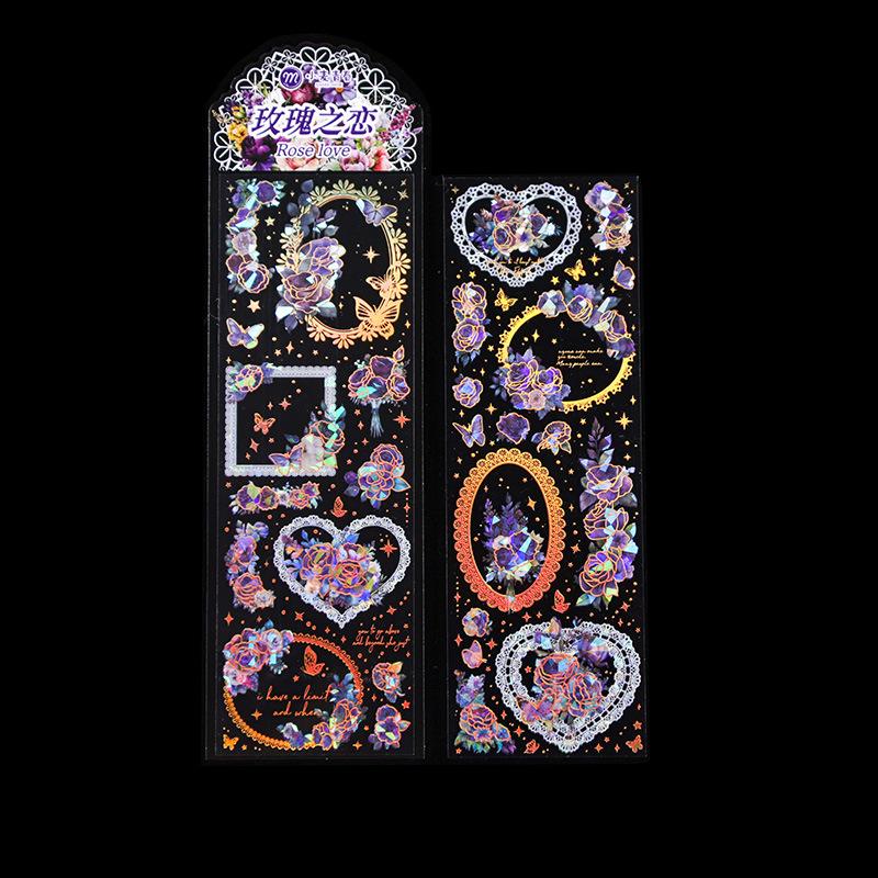 2/8pcs Kawaii Kpop Decorative Stickers Rose Love Shell Light Laser Gold Stickers DIY Scrapbook Stationery Stickers