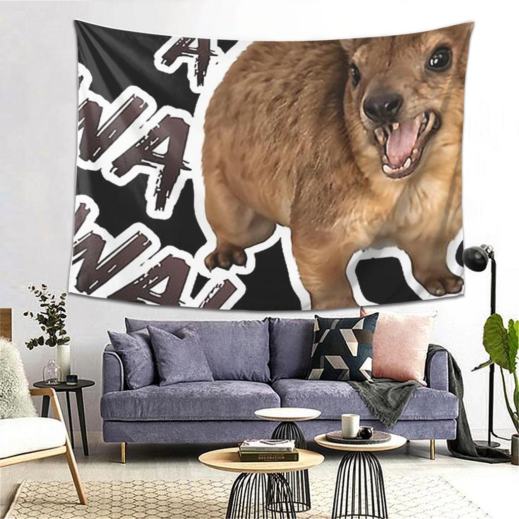 Awawa Angry Screaming Rock Hyrax Meme Tapestry Wall Hanging Aesthetic Home Decor Tapestries for Dorm Room