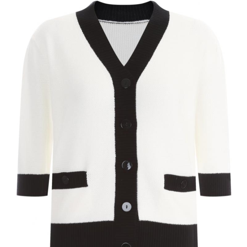Shop Women S Cotton Colorblocked 5 8 Sleeve Button Y Open Knit Cardigan Black